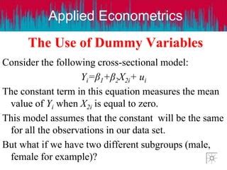 Uses Of Dummy Variables In Econometrics