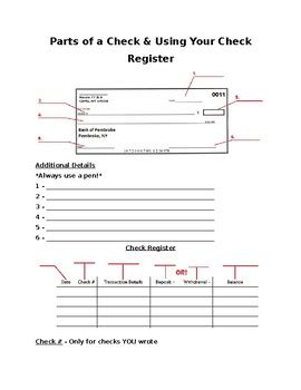 Using A Check Register Worksheet Print Math