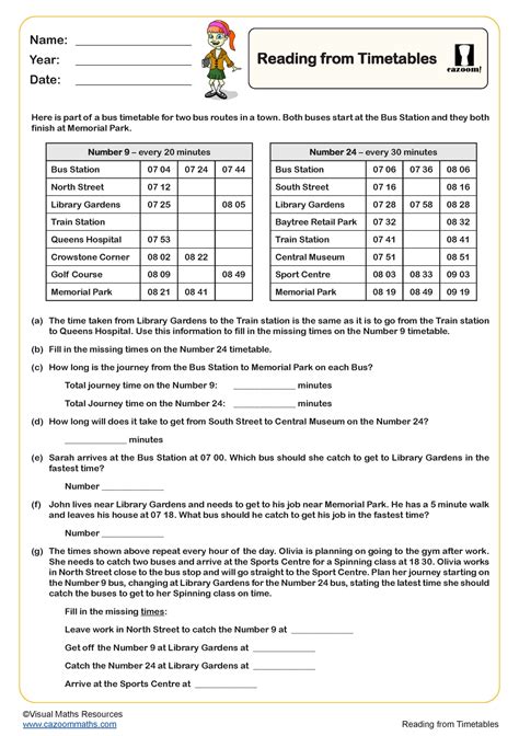 Using A Schedule Math Practice Worksheet