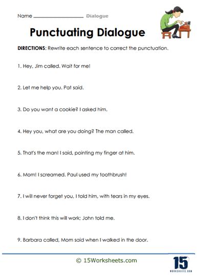 using dialogue in narrative writing worksheet