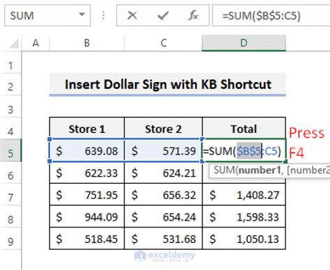 Using Dollar Sign in Excel