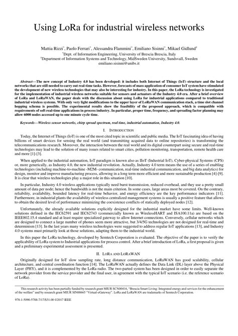 Using Lora For Industrial Wireless Networks