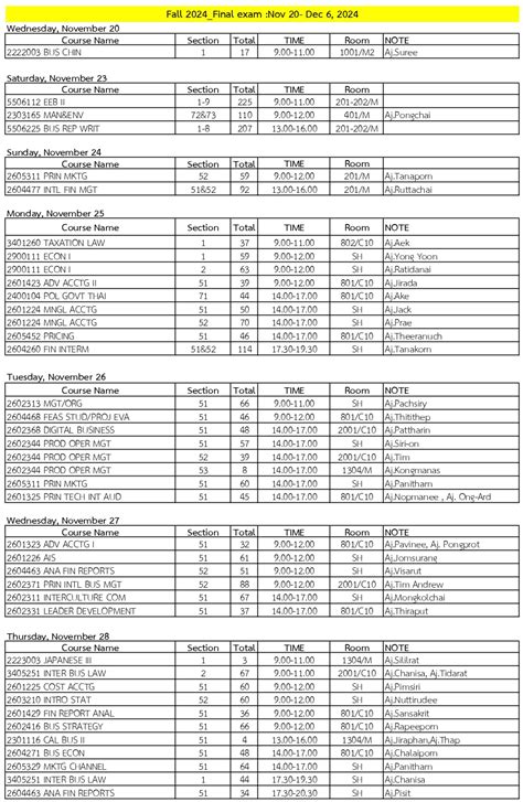 utc exam schedule fall 2024