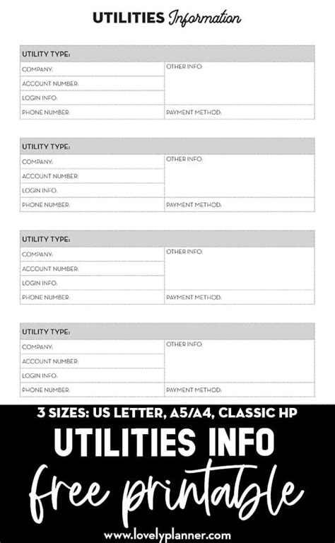 Utility Information Sheet Pdf