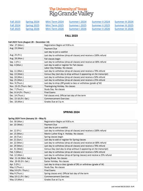 utrgv academic calander