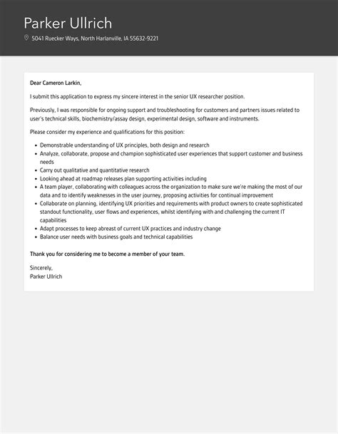 Ux Researcher Cover Letter