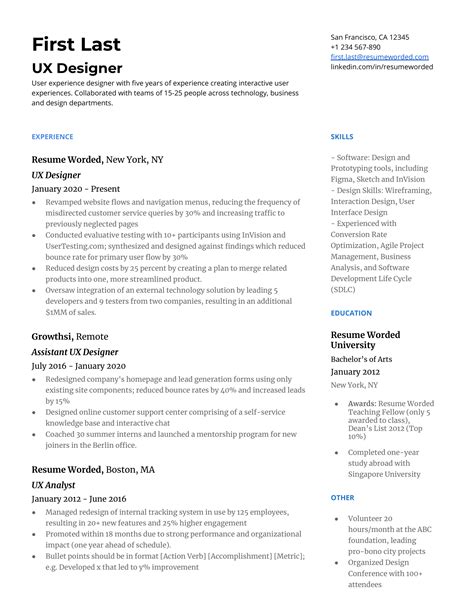 Ux Design Resume Examples