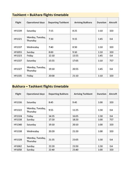 uzbekistan airways flight schedule