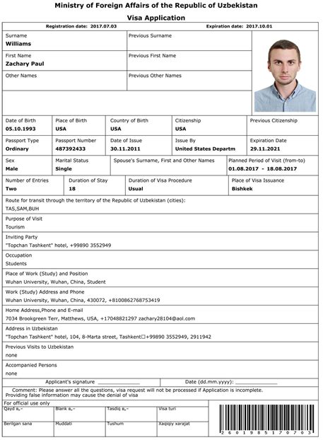 uzbekistan visa application form