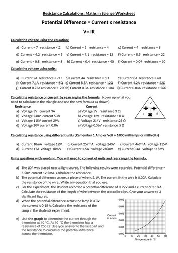 V=Ir Worksheet