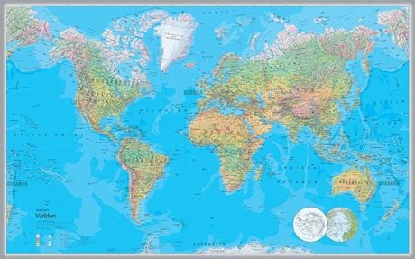 Världen Politisk Väggkarta 140 milj i tub Skala 140 milj (Kart