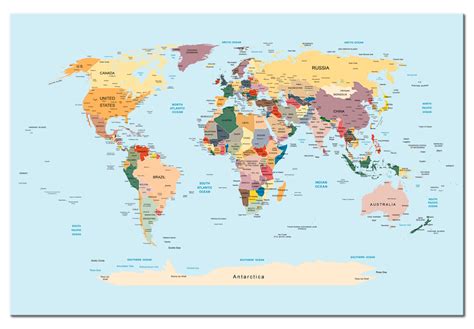 blå vektor världskarta komplett med alla länder och huvudstads namn