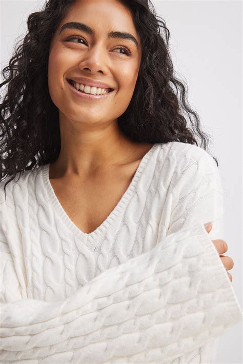 v neck cable sweater