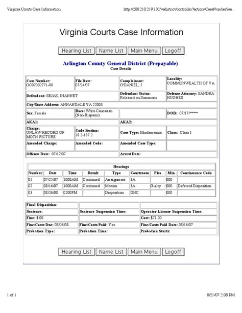 va court court case information