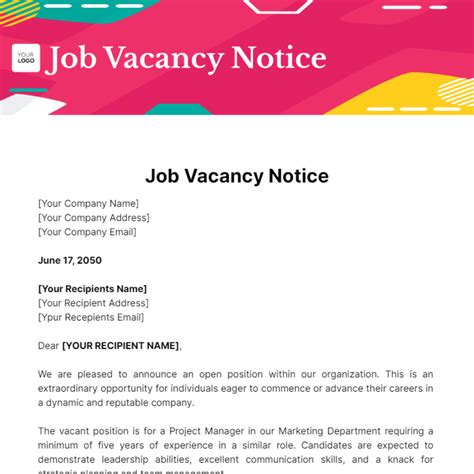 Vacancy Announcement Email Sample