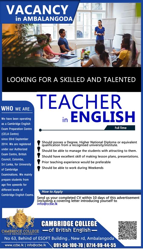 vacancy for english teacher in esl