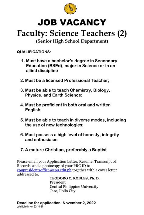 vacancy science teacher