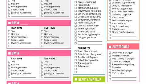 FREE Vacation Packing List Printable