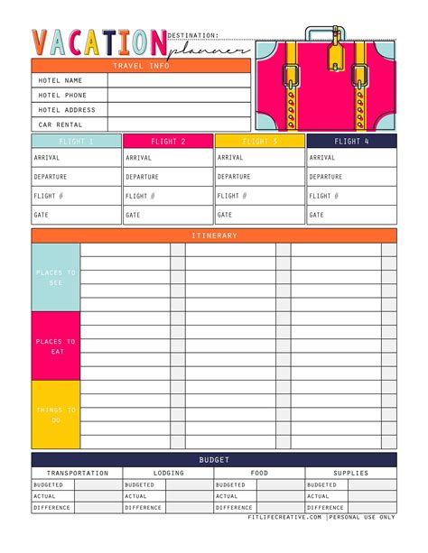 vacation daily planner template