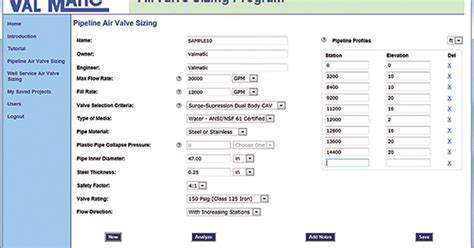 Val-Matic Air Valve Sizing Software