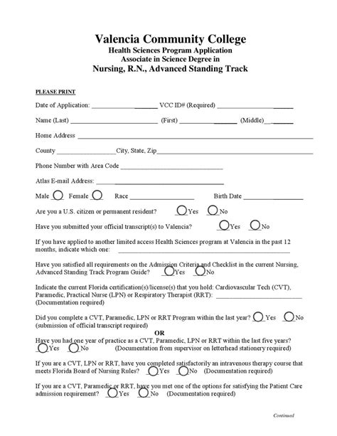 valencia nursing program application