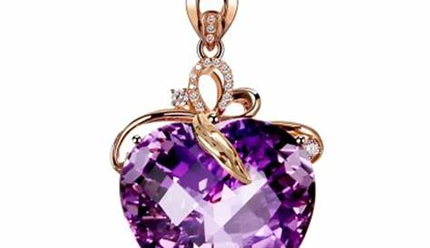 Purple Heart Crystal Big Stone Pendant Gold Chain Necklace for Women