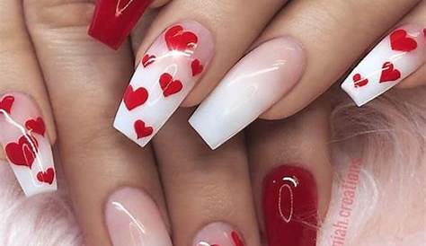 Valentine's Day Nails Pink And White 24 Hot Acrylic Coffin Design For