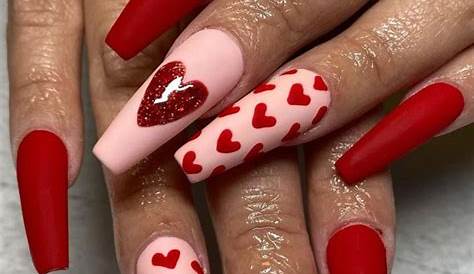Valentines Day Nails Long Coffin Red