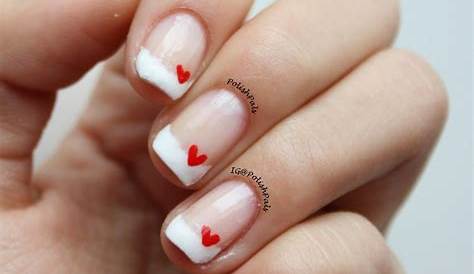 Valentines Nails French Tip With Hearts Diy White s For Valentine’s Day