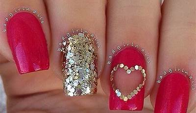 Valentines Nails Red Gold