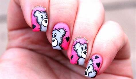 Teddy Bear Hugs Valentine's Day Nail Design Heart nail designs