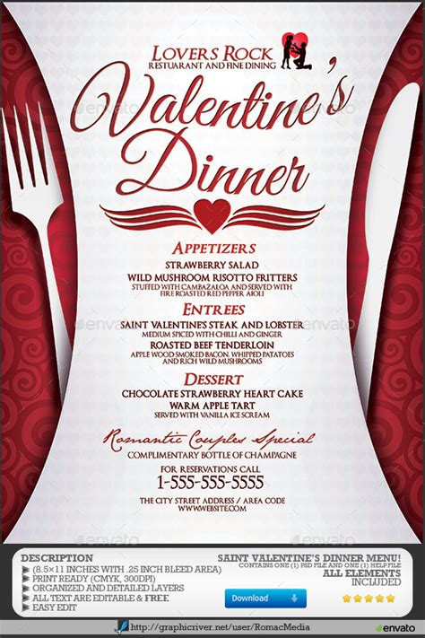 valentines dinner menu
