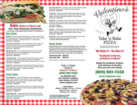 valentino's pizza take out menu