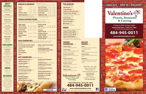 valentino's pizzeria stowe menu