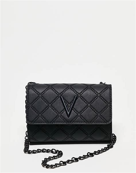 valentino black quilted foldover bag