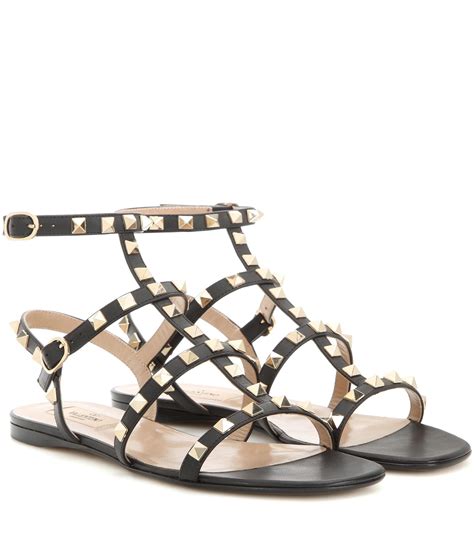 valentino rockstud flat sandals black