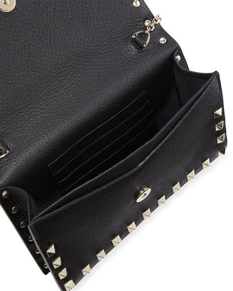 valentino rockstud leather wallet on chain