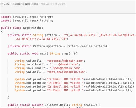 valid email regex in java
