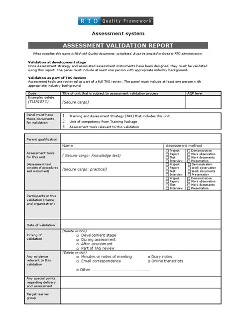 validation assessment form