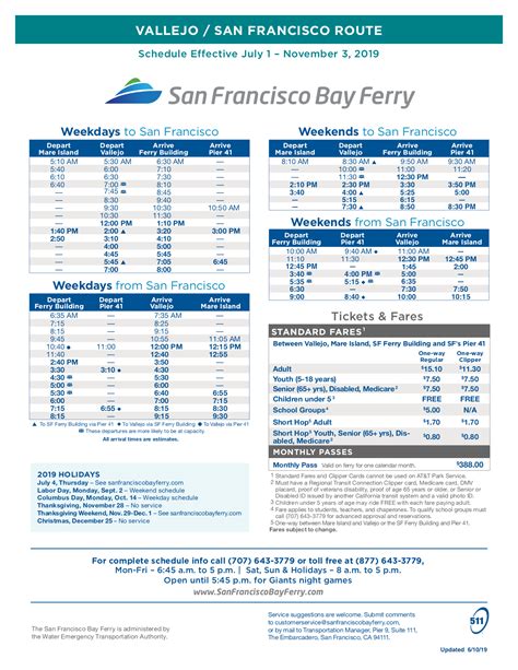 vallejo ferry schedule weekend