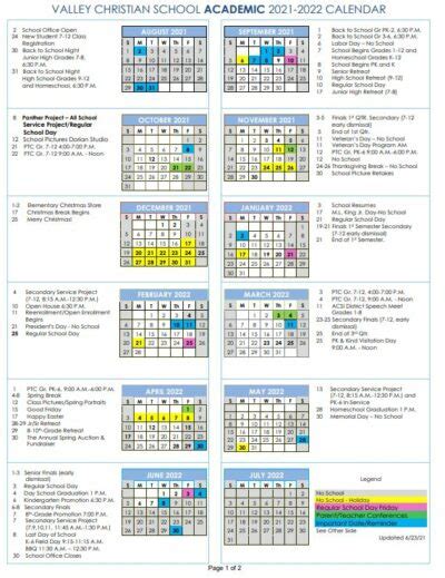 valley christian school schedule elementary