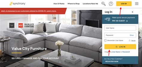 value city furniture credit login