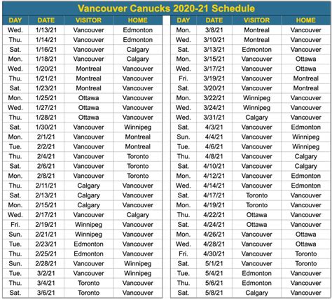 vancouver canucks 2020 schedule