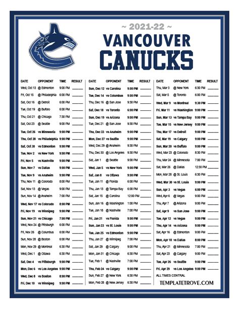 vancouver canucks 2021 22 schedule