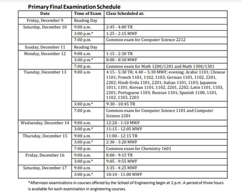 vanderbilt final exam schedule