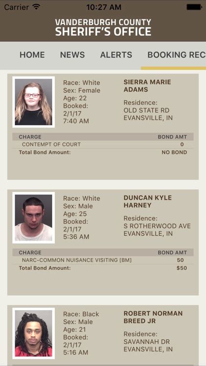 vanderburgh recent booking records