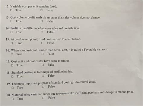 variable cost per unit remains fixed true or false
