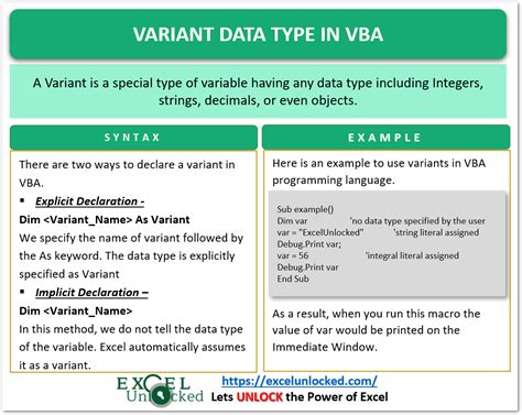 variant data type in excel vba