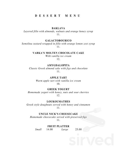 Varka Dessert Menu