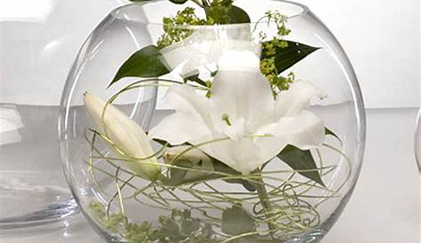 centre de talbe vase bocal, vase rond orchidées et callas